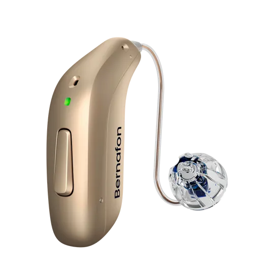 Bernafon Encanta miniRITE H1 2024 Left C116StoneBeige LEDgreen Speaker60 OpenBassDome 1200x1200px Original file